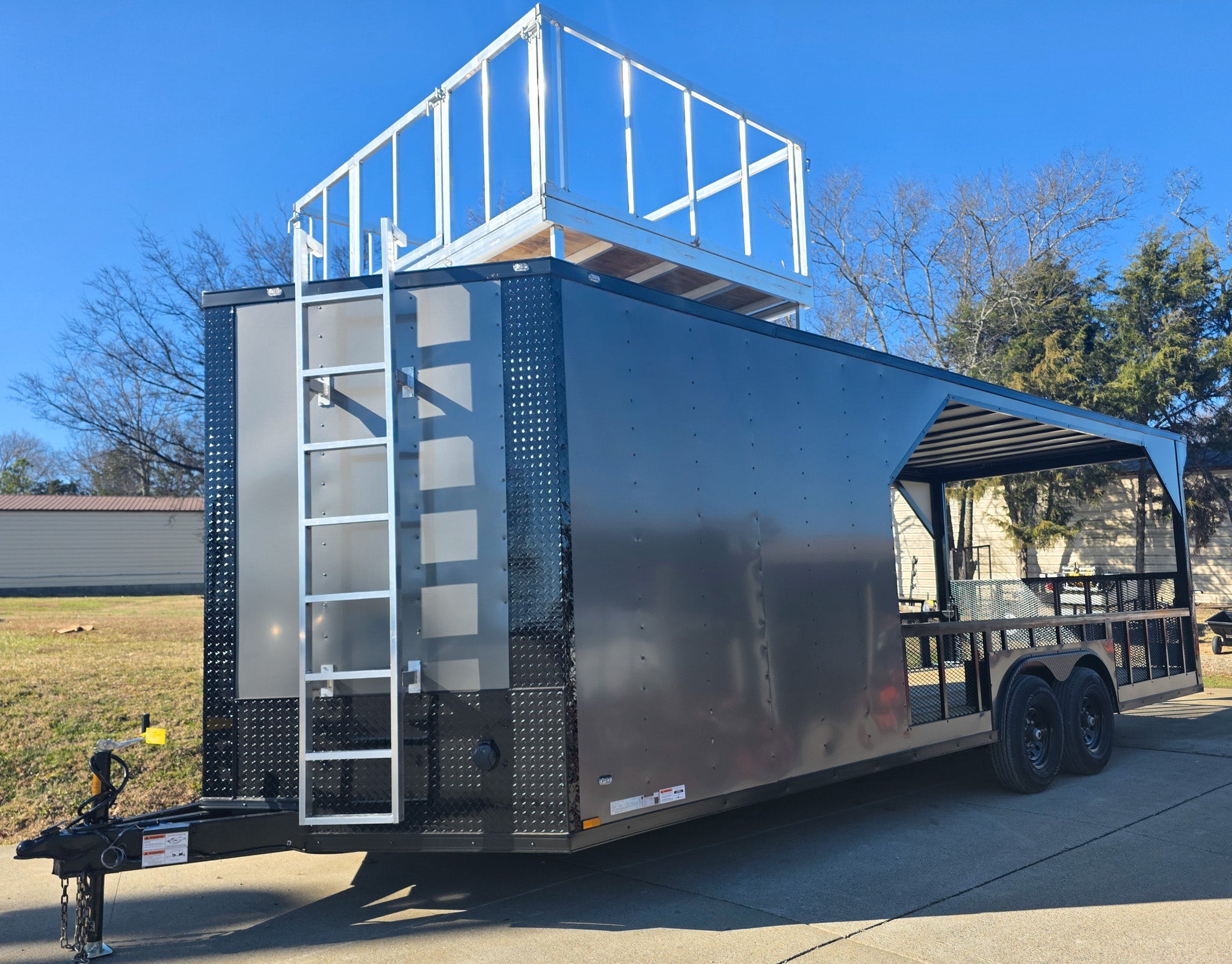 8.5’X24′ Charcoal Enclosed Trailer Hybrid Roof Platform and Equipment Hauler (2) 8000lb Axle