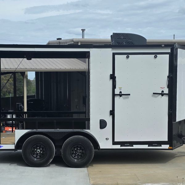 7′ x 14′ White V-Nose Hybrid Enclosed Trailer with 6′ Gate