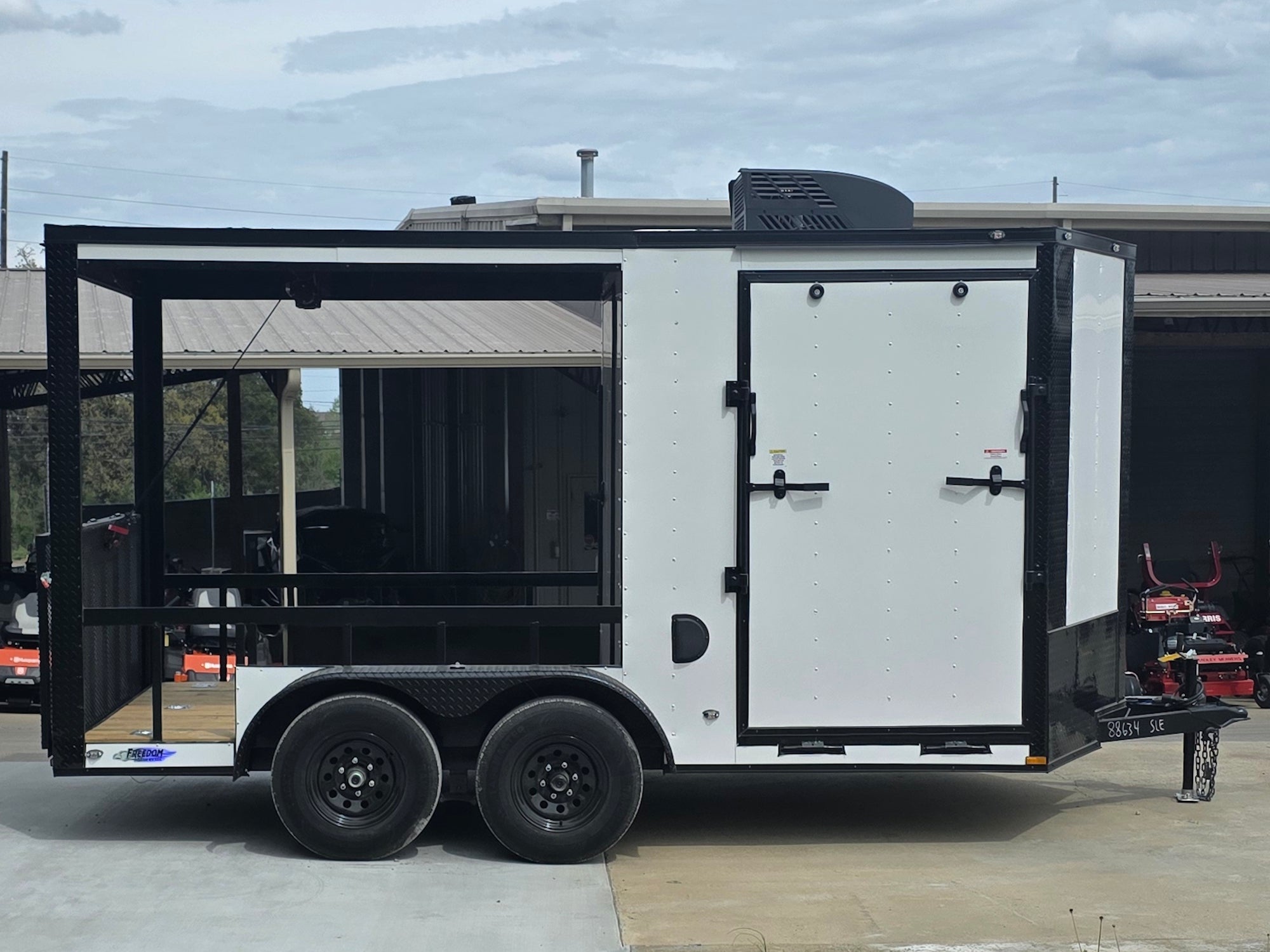 7′ x 14′ White V-Nose Hybrid Enclosed Trailer with 6′ Gate