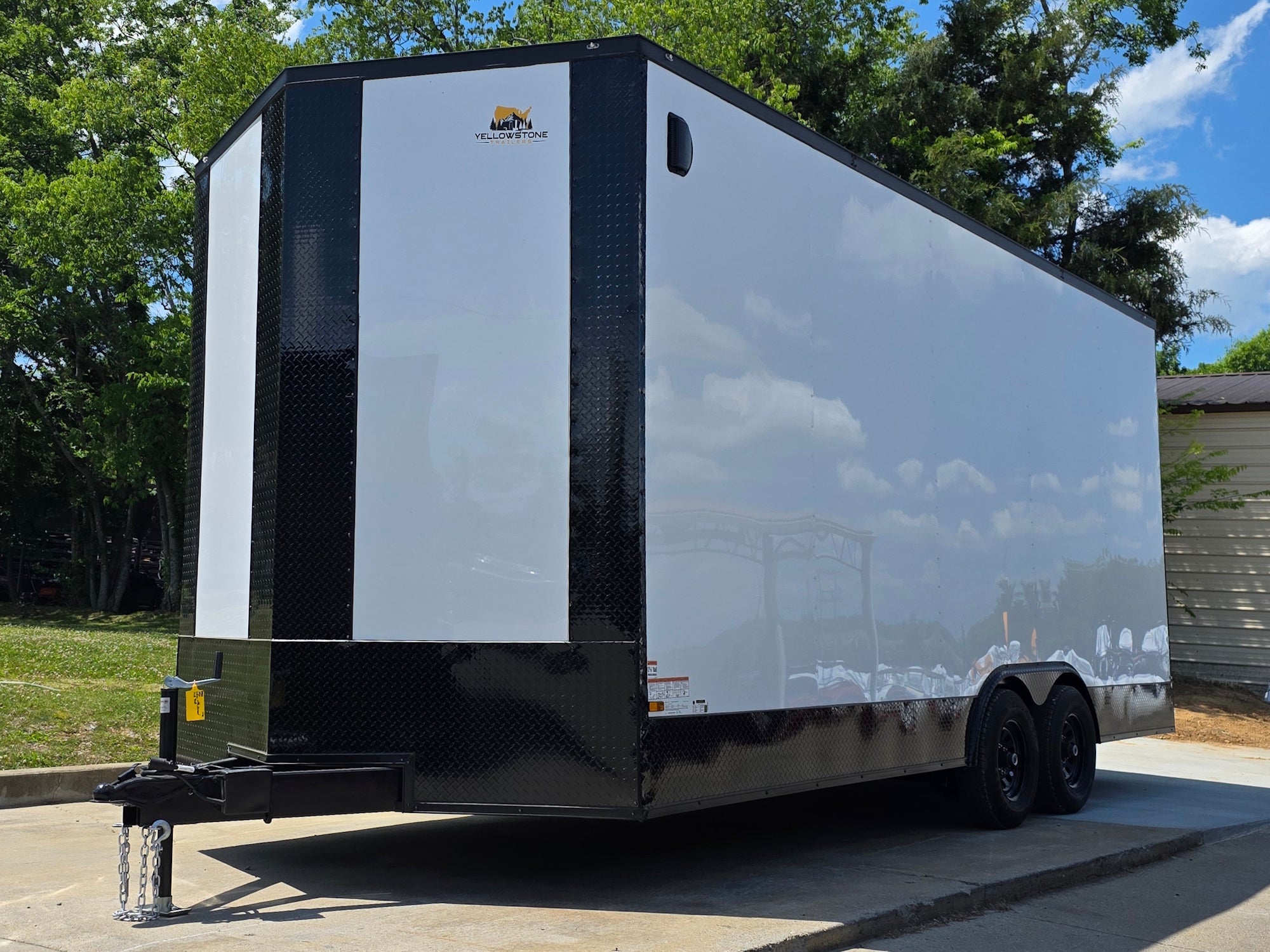 8.5’x20′ White V-Nose Enclosed Trailer with Blackout Package 2-5200lb Axles