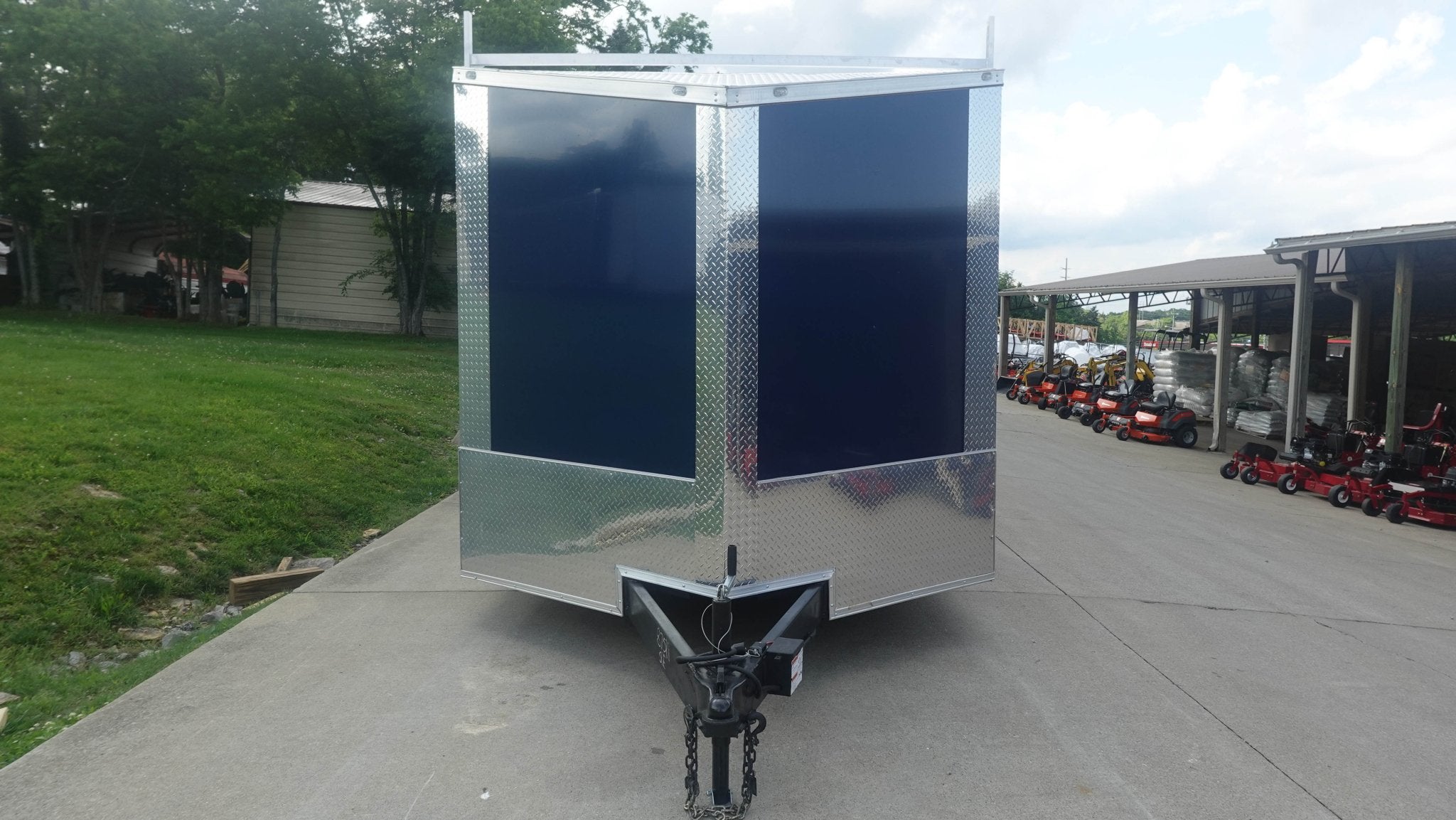 8.5×24 Blue V-Nose Slant Top Enclosed Trailer (2) 5200lb Axles Ladder Racks - Image 2