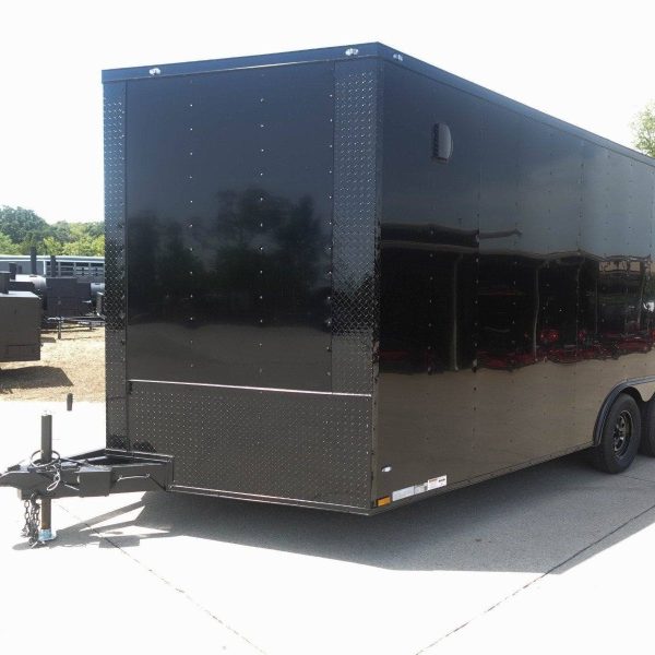 8.5×18 Black V-Nose Enclosed Trailer with Blackout Package (2) 3,500lb Axles
