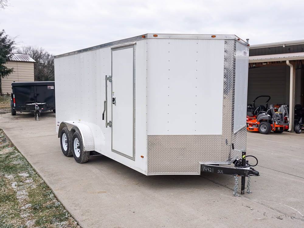 7×16 White V-Nose Enclosed Trailer Lawn Mower Cargo Trailer Storage - Image 2