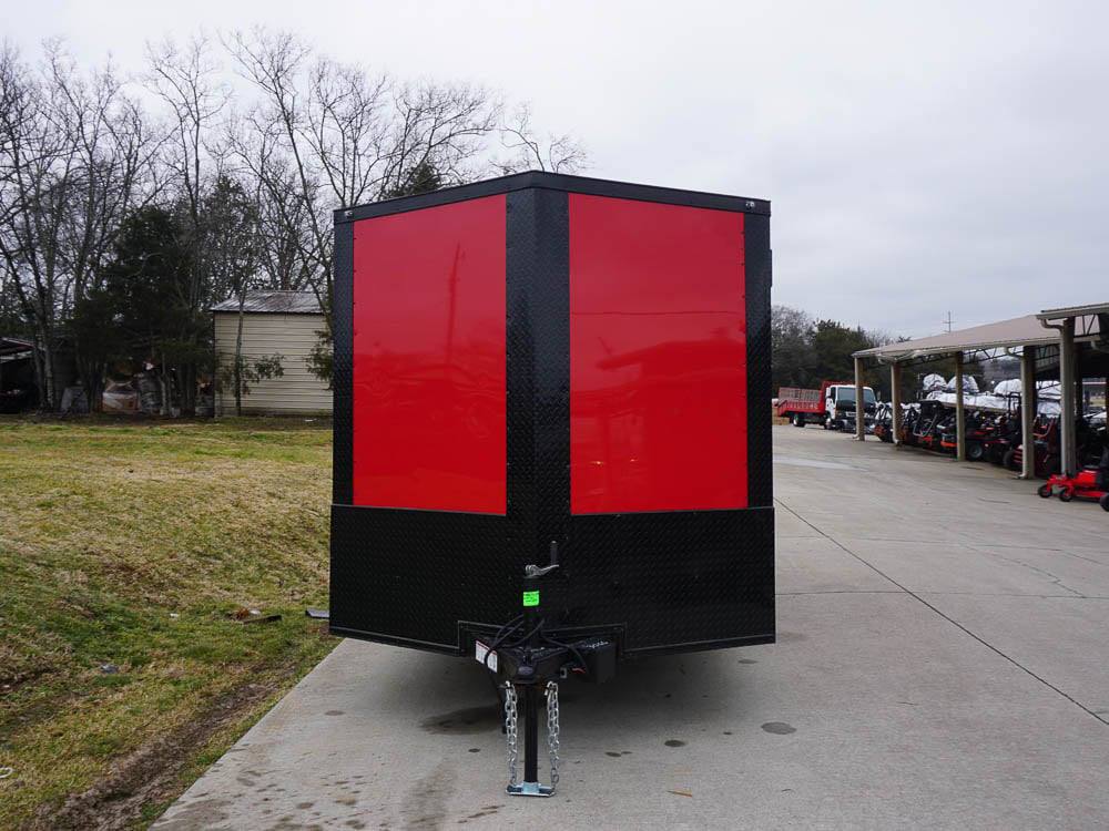7×14 Enclosed Trailer Red V-Nose Blackout Package 3,500lb Axle Storage
