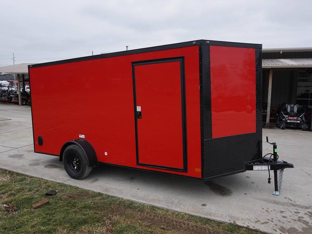 7×14 Enclosed Trailer Red V-Nose Blackout Package 3,500lb Axle Storage - Image 2