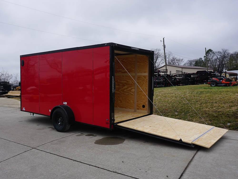 7×14 Enclosed Trailer Red V-Nose Blackout Package 3,500lb Axle Storage - Image 9