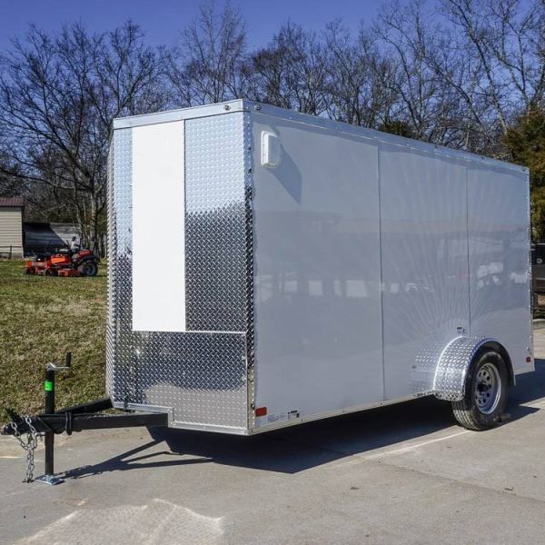 Enclosed Trailer 6′ X 12′ White V-Nose 3,500 lb. Axle Polycore Side Storage