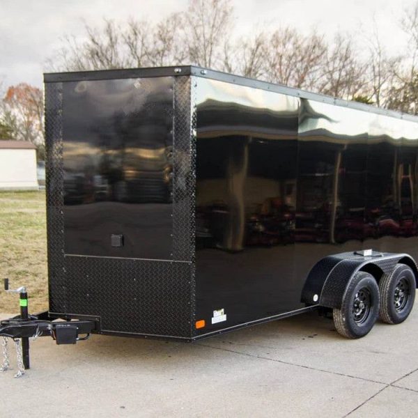 7×14 Black V-Nose Enclosed Trailer Blkout Pkg (2) 3,500lb Axles Elec Pkg