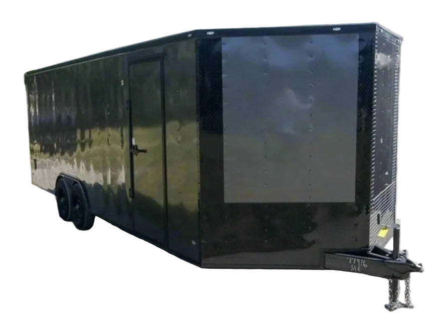 8.5×24 Charcoal Grey V-Nose Enclosed Trailer with Blackout Package Storage